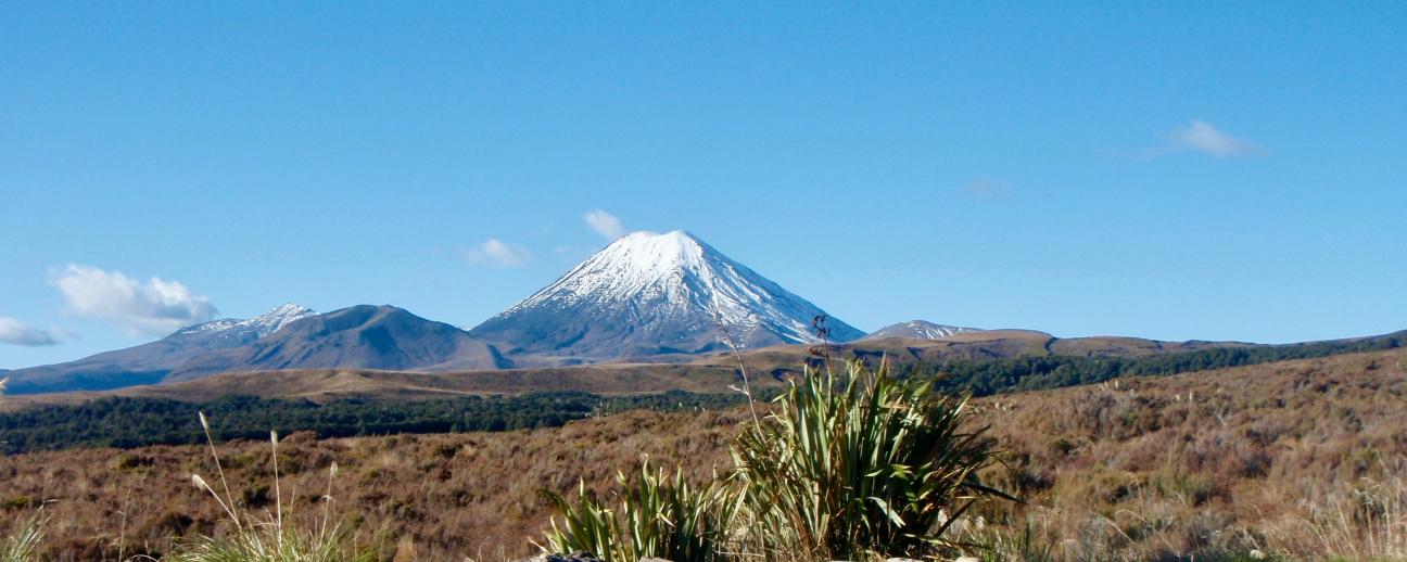 Mount Ruapehu with snow and blue sky