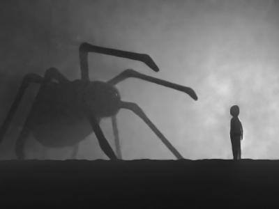 Shadow of giant spider next to person